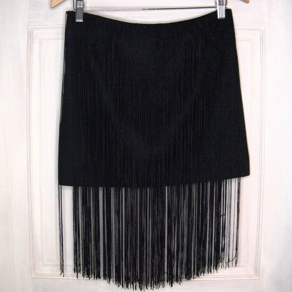 Black Mini Skirt with Fringe Size 6 by H&M